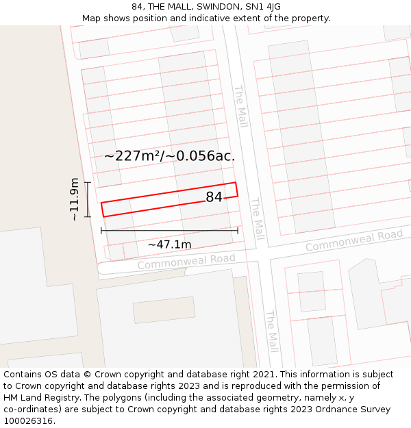 84, THE MALL, SWINDON, SN1 4JG: Plot and title map