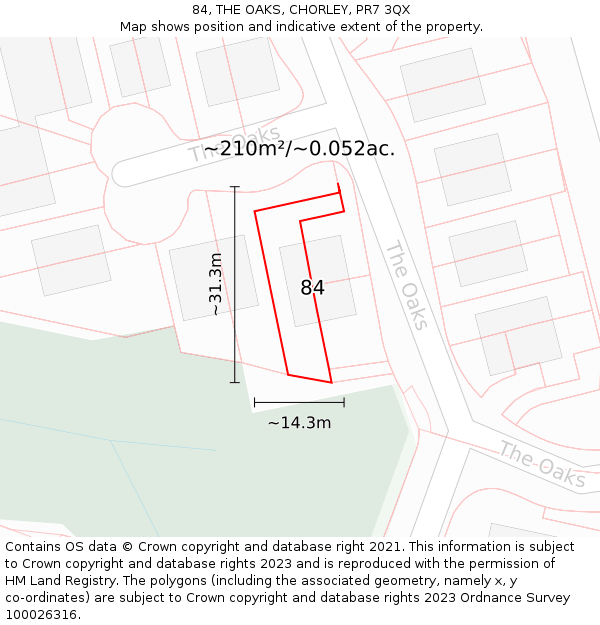 84, THE OAKS, CHORLEY, PR7 3QX: Plot and title map