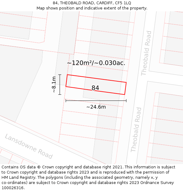 84, THEOBALD ROAD, CARDIFF, CF5 1LQ: Plot and title map