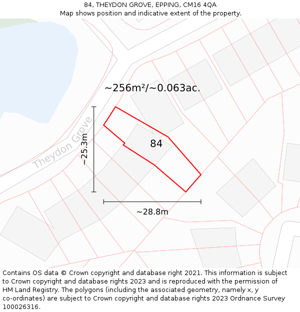 84, THEYDON GROVE, EPPING, CM16 4QA: Plot and title map