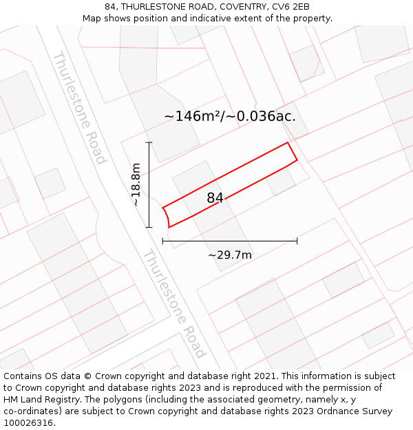 84, THURLESTONE ROAD, COVENTRY, CV6 2EB: Plot and title map