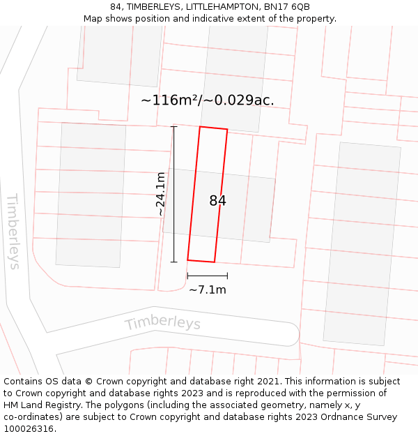84, TIMBERLEYS, LITTLEHAMPTON, BN17 6QB: Plot and title map