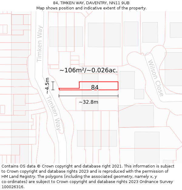 84, TIMKEN WAY, DAVENTRY, NN11 9UB: Plot and title map