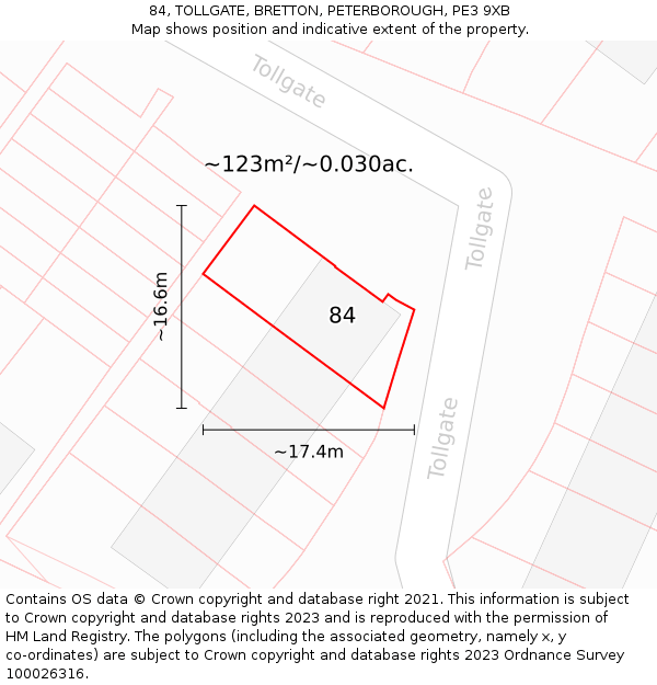 84, TOLLGATE, BRETTON, PETERBOROUGH, PE3 9XB: Plot and title map
