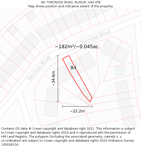 84, TORCROSS ROAD, RUISLIP, HA4 0TE: Plot and title map
