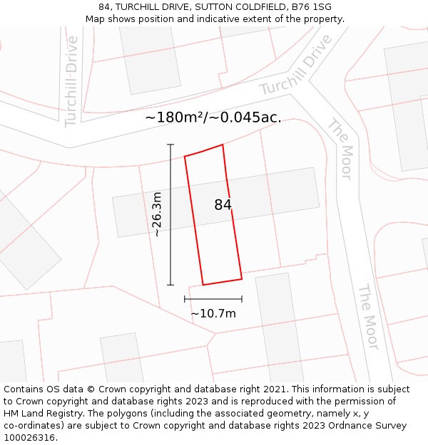 84, TURCHILL DRIVE, SUTTON COLDFIELD, B76 1SG: Plot and title map