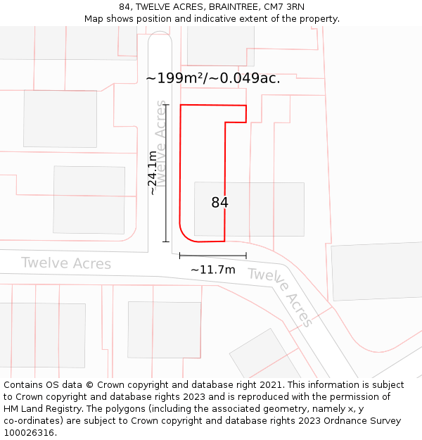 84, TWELVE ACRES, BRAINTREE, CM7 3RN: Plot and title map