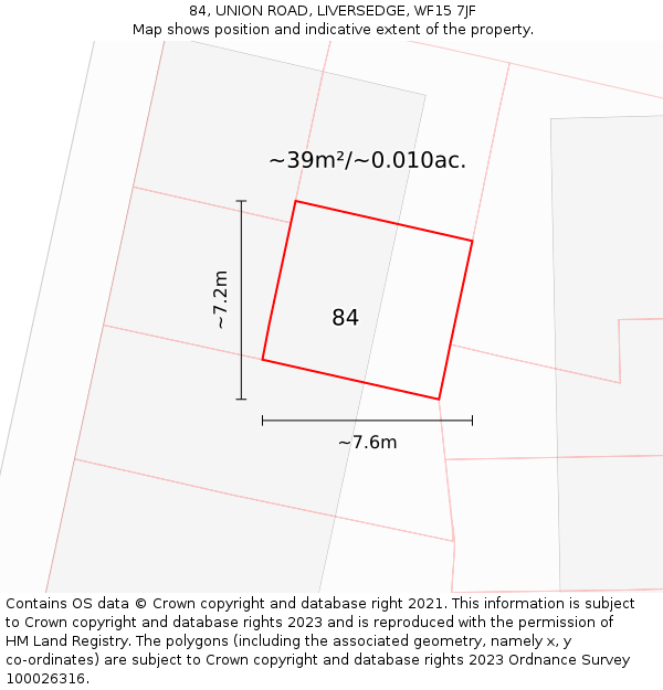 84, UNION ROAD, LIVERSEDGE, WF15 7JF: Plot and title map
