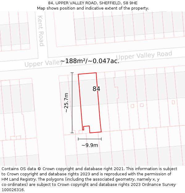 84, UPPER VALLEY ROAD, SHEFFIELD, S8 9HE: Plot and title map