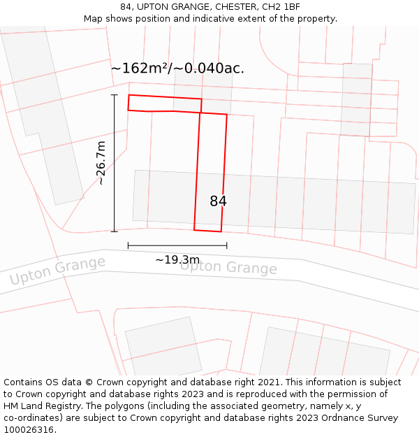 84, UPTON GRANGE, CHESTER, CH2 1BF: Plot and title map