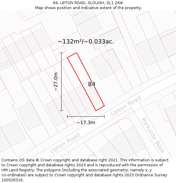 84, UPTON ROAD, SLOUGH, SL1 2AW: Plot and title map