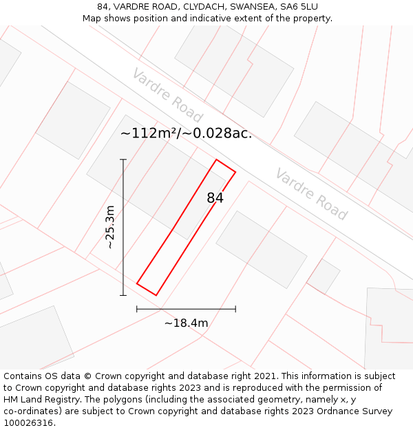 84, VARDRE ROAD, CLYDACH, SWANSEA, SA6 5LU: Plot and title map