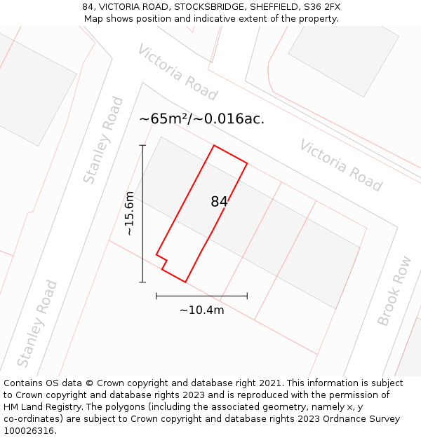 84, VICTORIA ROAD, STOCKSBRIDGE, SHEFFIELD, S36 2FX: Plot and title map