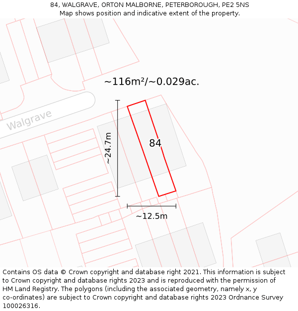 84, WALGRAVE, ORTON MALBORNE, PETERBOROUGH, PE2 5NS: Plot and title map