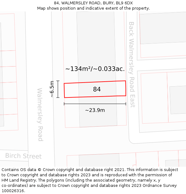 84, WALMERSLEY ROAD, BURY, BL9 6DX: Plot and title map