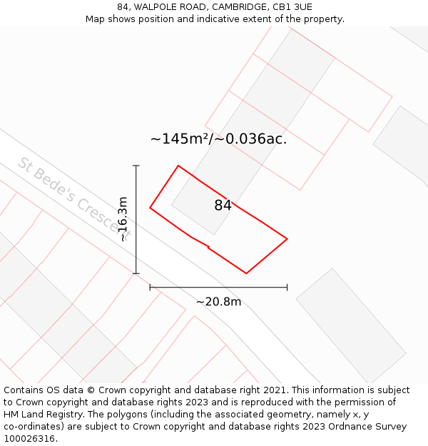 84, WALPOLE ROAD, CAMBRIDGE, CB1 3UE: Plot and title map