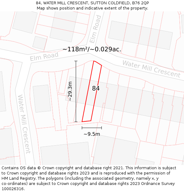 84, WATER MILL CRESCENT, SUTTON COLDFIELD, B76 2QP: Plot and title map