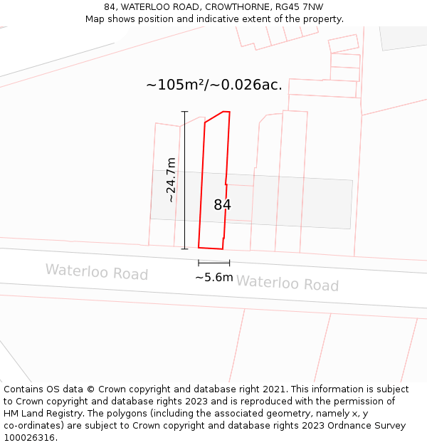 84, WATERLOO ROAD, CROWTHORNE, RG45 7NW: Plot and title map