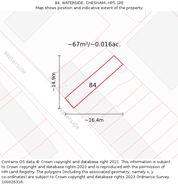 84, WATERSIDE, CHESHAM, HP5 1PE: Plot and title map