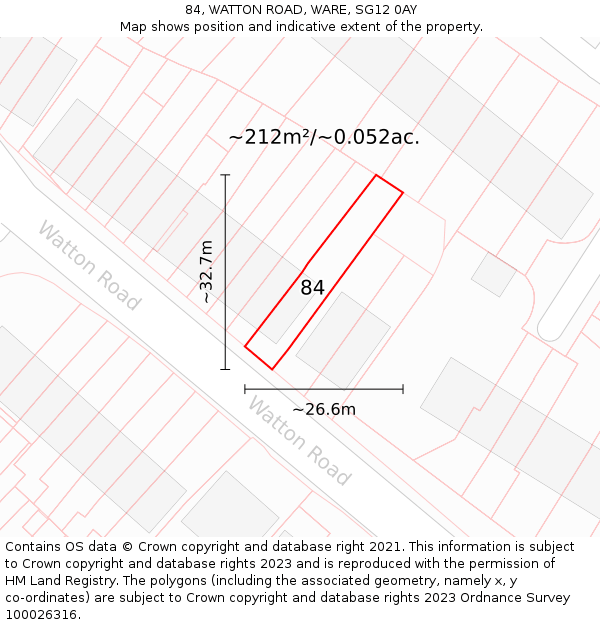 84, WATTON ROAD, WARE, SG12 0AY: Plot and title map