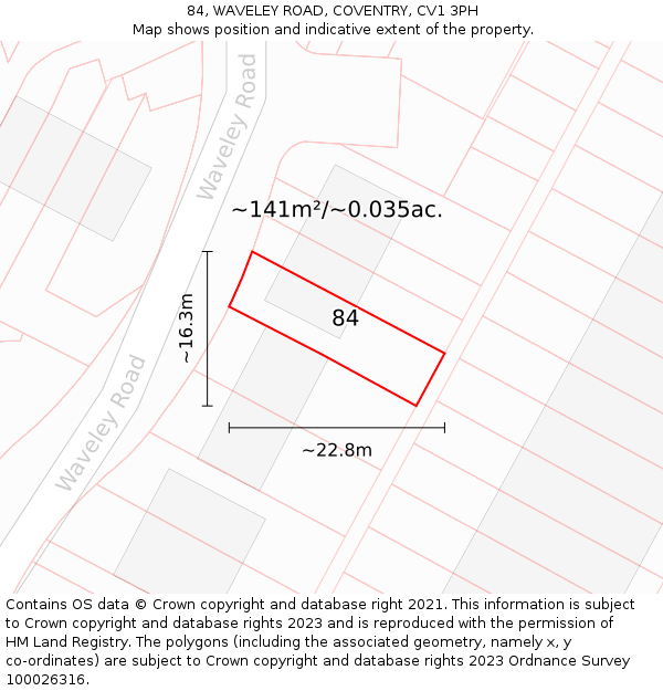 84, WAVELEY ROAD, COVENTRY, CV1 3PH: Plot and title map