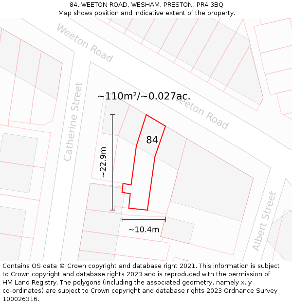 84, WEETON ROAD, WESHAM, PRESTON, PR4 3BQ: Plot and title map