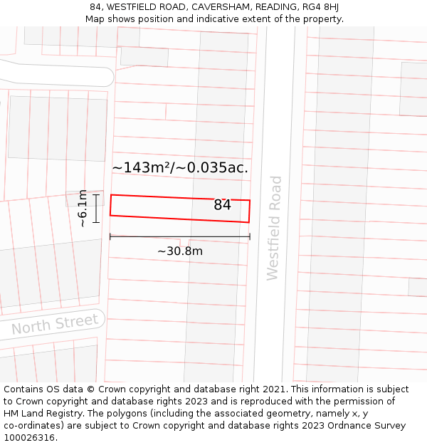 84, WESTFIELD ROAD, CAVERSHAM, READING, RG4 8HJ: Plot and title map