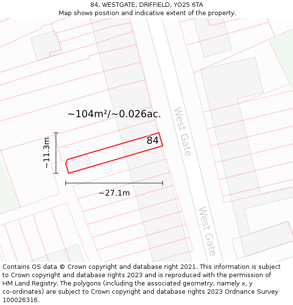 84, WESTGATE, DRIFFIELD, YO25 6TA: Plot and title map