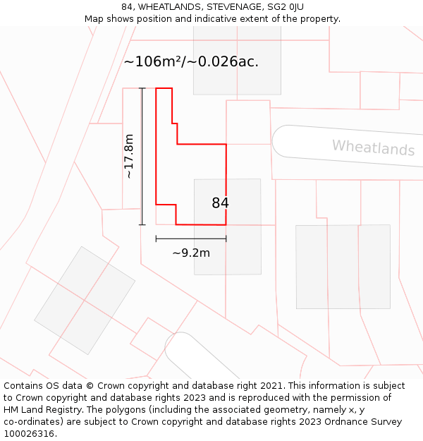 84, WHEATLANDS, STEVENAGE, SG2 0JU: Plot and title map