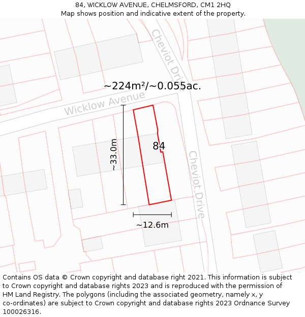 84, WICKLOW AVENUE, CHELMSFORD, CM1 2HQ: Plot and title map