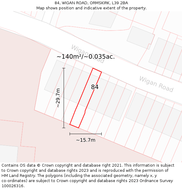 84, WIGAN ROAD, ORMSKIRK, L39 2BA: Plot and title map