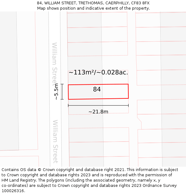 84, WILLIAM STREET, TRETHOMAS, CAERPHILLY, CF83 8FX: Plot and title map