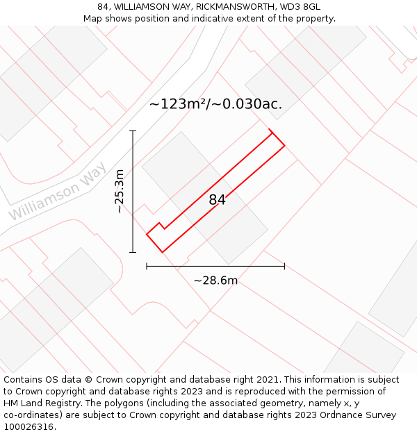84, WILLIAMSON WAY, RICKMANSWORTH, WD3 8GL: Plot and title map