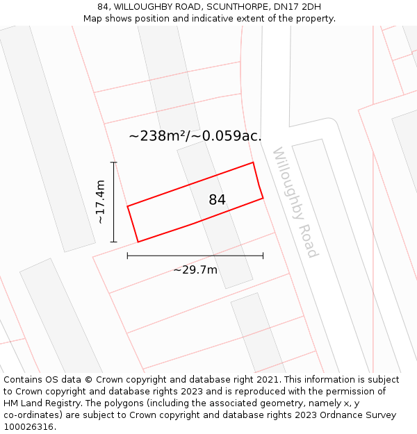 84, WILLOUGHBY ROAD, SCUNTHORPE, DN17 2DH: Plot and title map