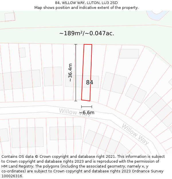 84, WILLOW WAY, LUTON, LU3 2SD: Plot and title map