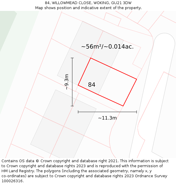 84, WILLOWMEAD CLOSE, WOKING, GU21 3DW: Plot and title map