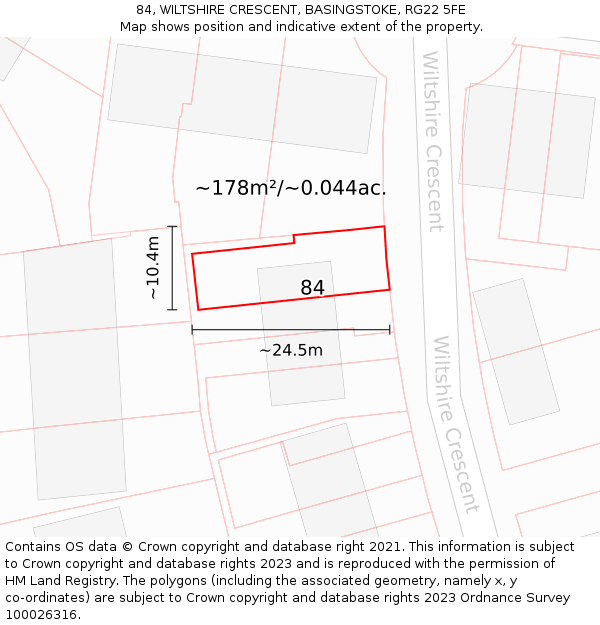 84, WILTSHIRE CRESCENT, BASINGSTOKE, RG22 5FE: Plot and title map