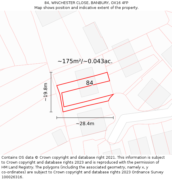84, WINCHESTER CLOSE, BANBURY, OX16 4FP: Plot and title map