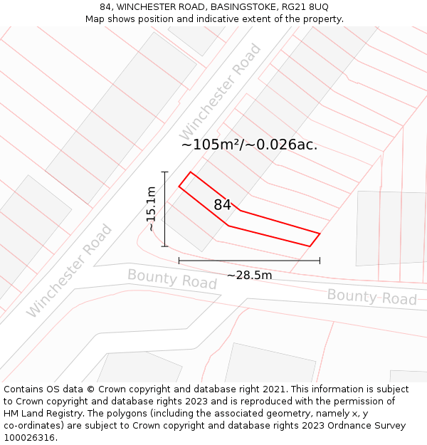 84, WINCHESTER ROAD, BASINGSTOKE, RG21 8UQ: Plot and title map