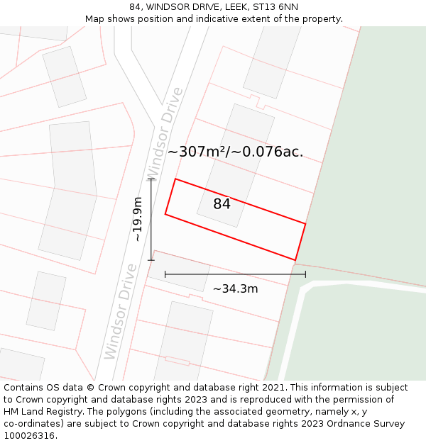84, WINDSOR DRIVE, LEEK, ST13 6NN: Plot and title map