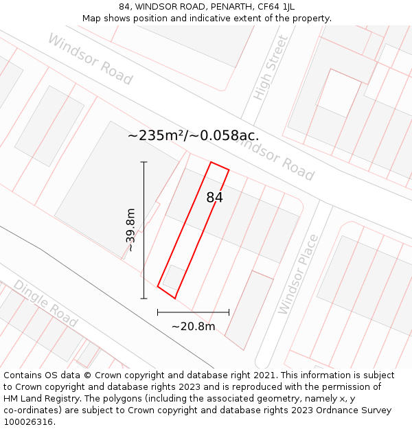 84, WINDSOR ROAD, PENARTH, CF64 1JL: Plot and title map