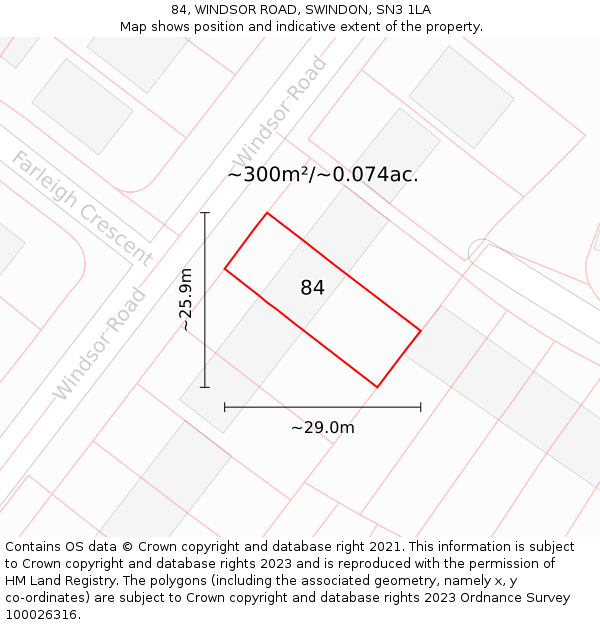 84, WINDSOR ROAD, SWINDON, SN3 1LA: Plot and title map