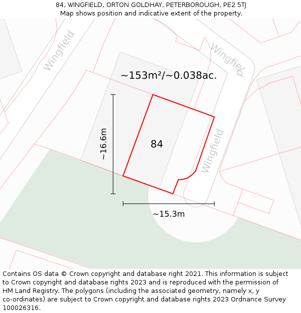 84, WINGFIELD, ORTON GOLDHAY, PETERBOROUGH, PE2 5TJ: Plot and title map