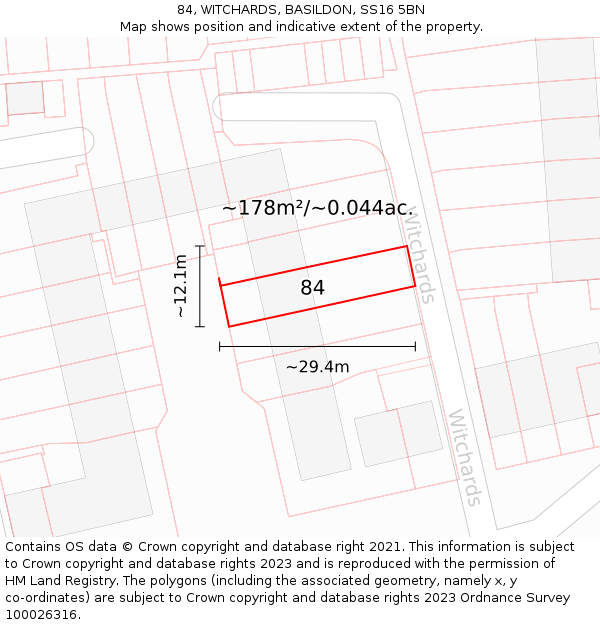 84, WITCHARDS, BASILDON, SS16 5BN: Plot and title map