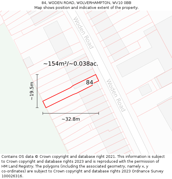 84, WODEN ROAD, WOLVERHAMPTON, WV10 0BB: Plot and title map