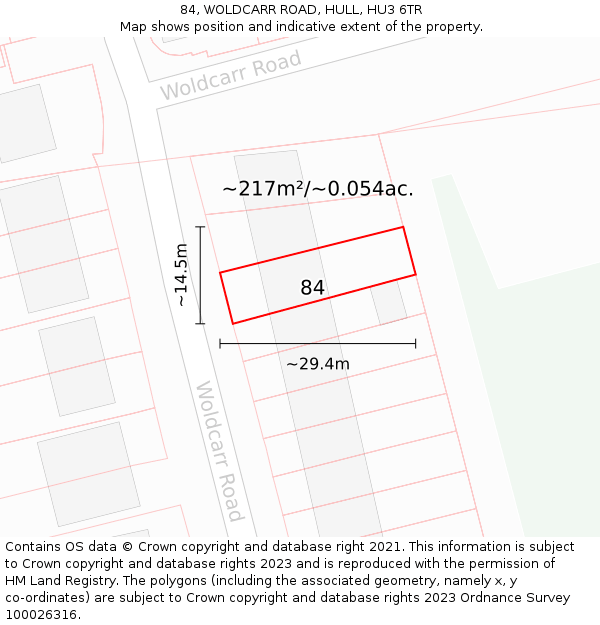 84, WOLDCARR ROAD, HULL, HU3 6TR: Plot and title map