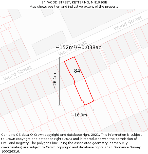 84, WOOD STREET, KETTERING, NN16 9SB: Plot and title map
