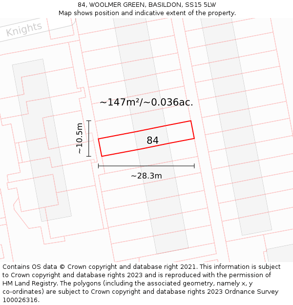 84, WOOLMER GREEN, BASILDON, SS15 5LW: Plot and title map