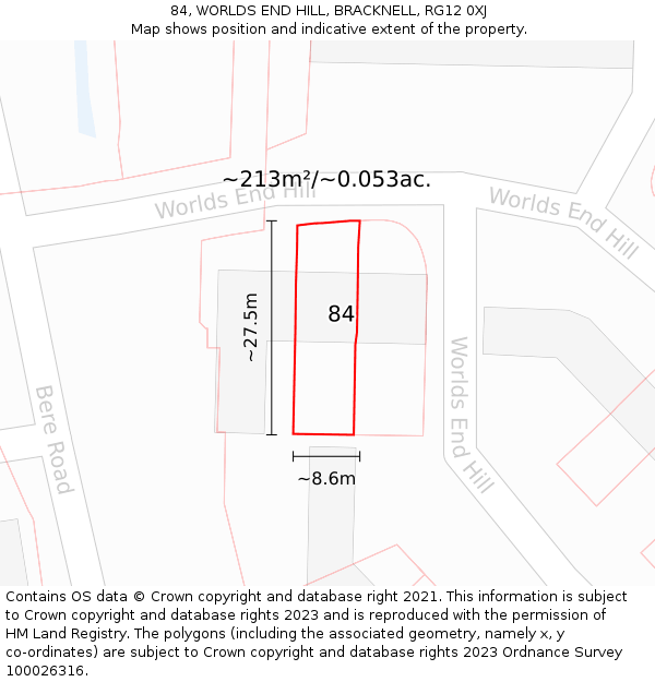 84, WORLDS END HILL, BRACKNELL, RG12 0XJ: Plot and title map