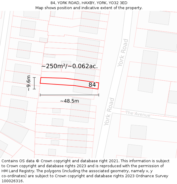 84, YORK ROAD, HAXBY, YORK, YO32 3ED: Plot and title map